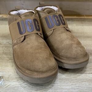UGG Men’s Neumel Strap Slip-On Suede Shoes Chestnut Tan Size 12 Sheepskin Lined